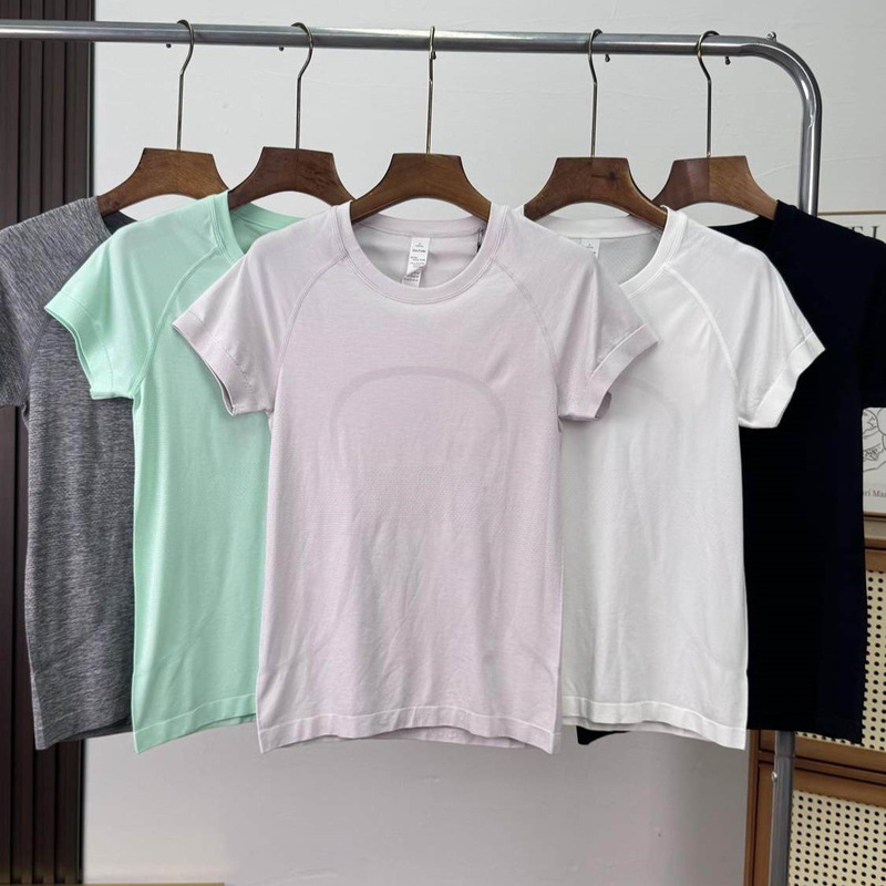Lu model seamless three-dimensional cut quick-dry breathable high-elastic fitness yoga sports short-sleeve shirt running sweat-wicking top Lu model seamless three-dimensional cut quick-dry breathable high-elastic fitness yoga sports short-sleeve shirt running sweat-wicking top