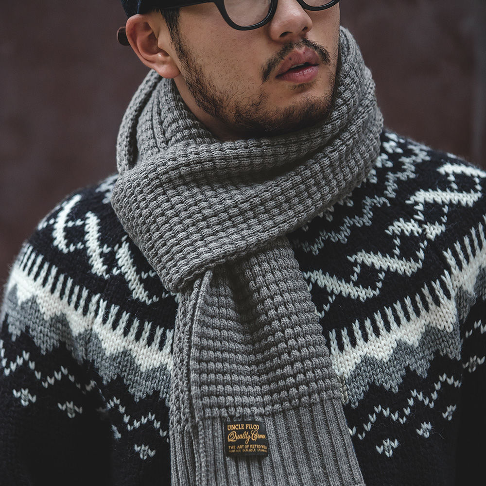 Retro knitted demi-season solid color keep warm scarf