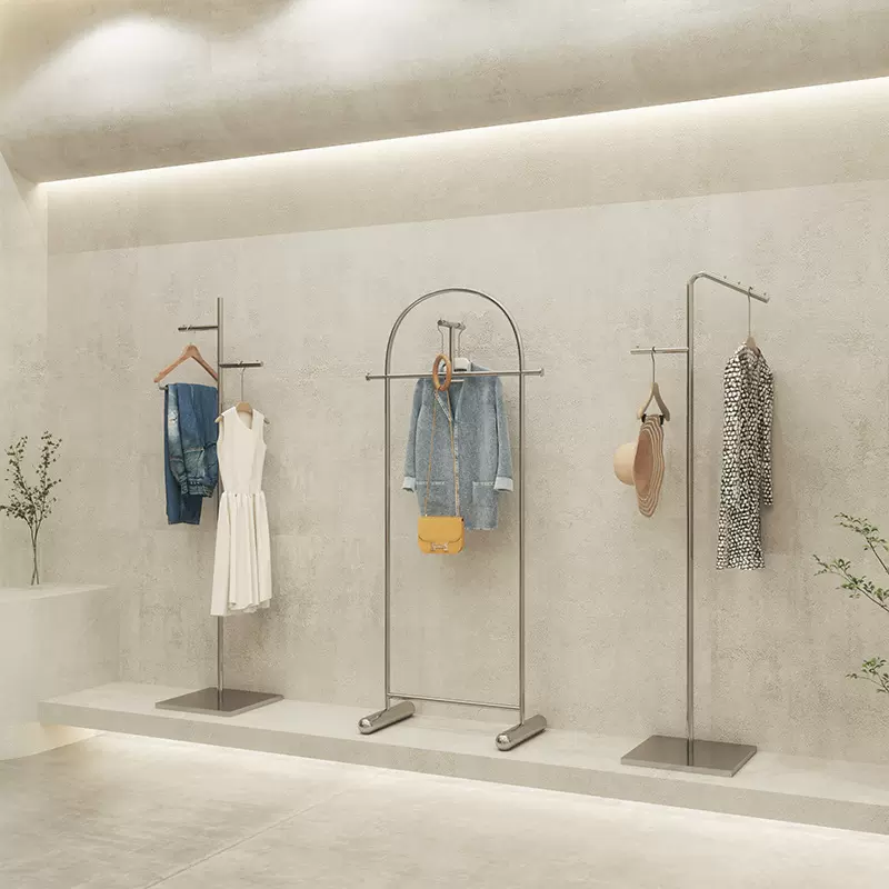 服装店展示架不锈钢落地式带轮中岛货架移动正挂男女装店陈列道具