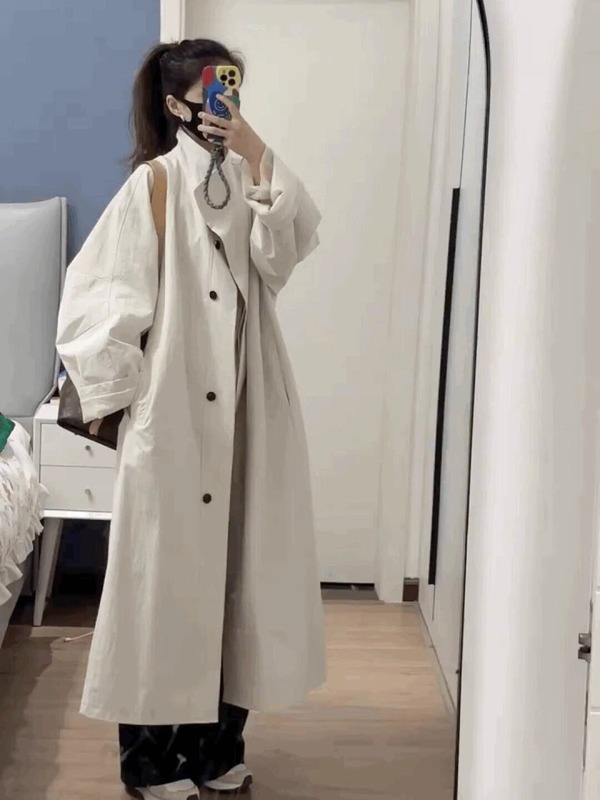中长款高个子白色风衣外套女2025春秋新款小个子英伦风大衣超好看|undefined