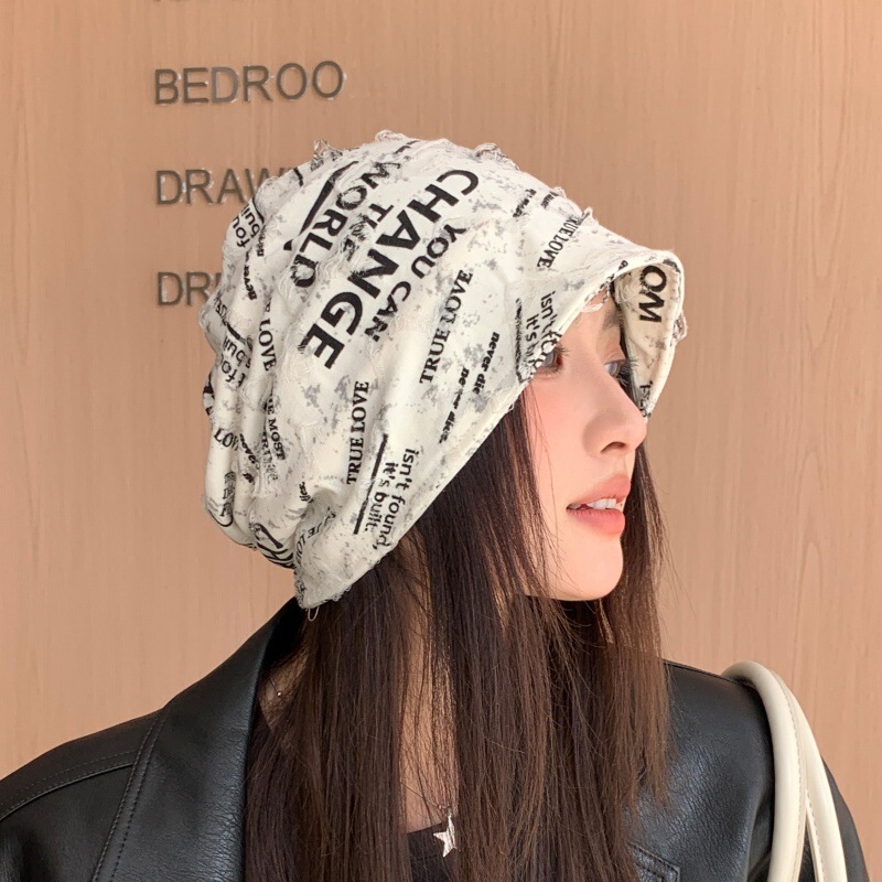 网红大头围堆堆帽女春秋美式甜酷英文包头帽辣妹显脸小时尚月子帽|undefined
