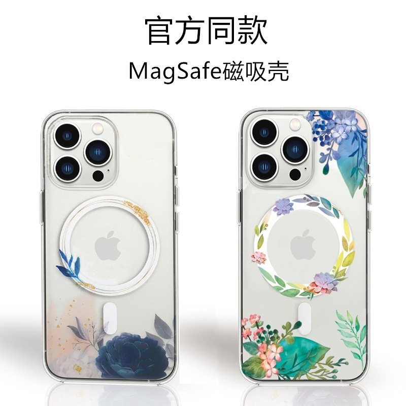 Apple 17Air Mobile Phone Case Iphone16 Transparent Magnetic Magsafe Suitable for Apple 15 Flower Export New Model