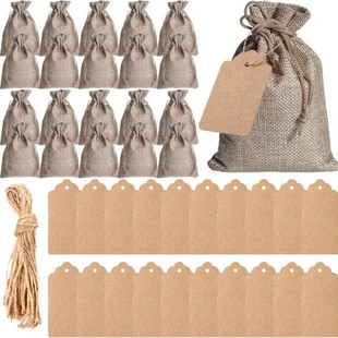 Hemp Linen Bag Drawstring Gift Bag with Tag Gift Packaging Bag Cross-Border Party Candy Gift Bag
