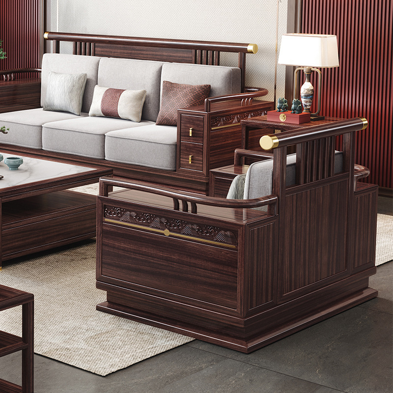 Nuevo sofá de madera maciza estilo chino de madera maciza lujosa sala de estar de madera maciza villa de arena moderna gran sofá grande