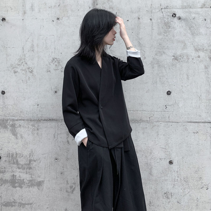 Yohji Yamamoto Japanese Diablo Style Design Sense Loose Suit Top Autumn and Winter Casual Short Coat Kimono Women
