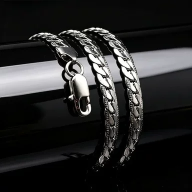 temu new men's 5mm necklace nk embossed Cuban necklace bracelet anklet trendy bracelet set