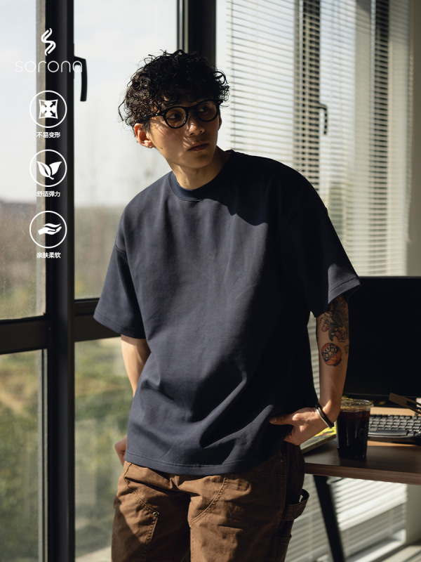 TRS | 25SS 日本製 cityboy290g カスタム織りスペースコットンボトムスモールネックラインルーズ半袖Tシャツ男性用|undefined