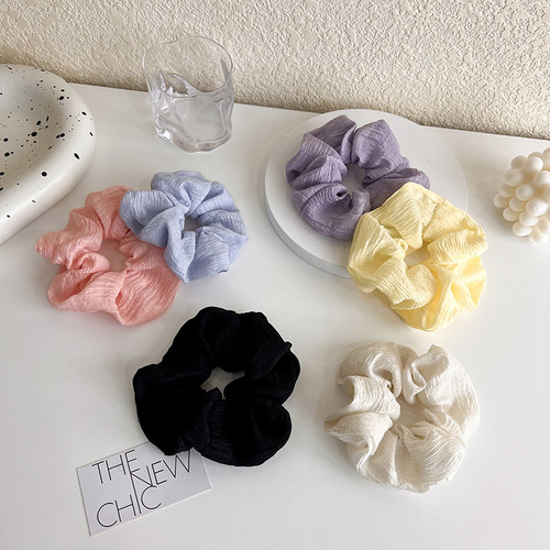 Korean style gentle spring and summer new style simple pleated linen French large intestine hair ring Internet celebrity tie hair rope hair accessories intestine ring