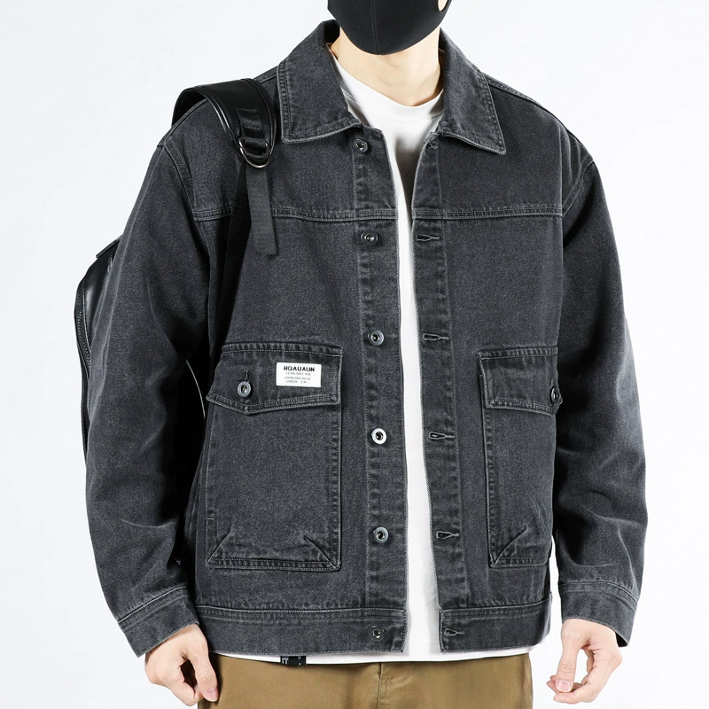 Autumn denim men's spring jacket for leisure, oversize, for middle-aged man