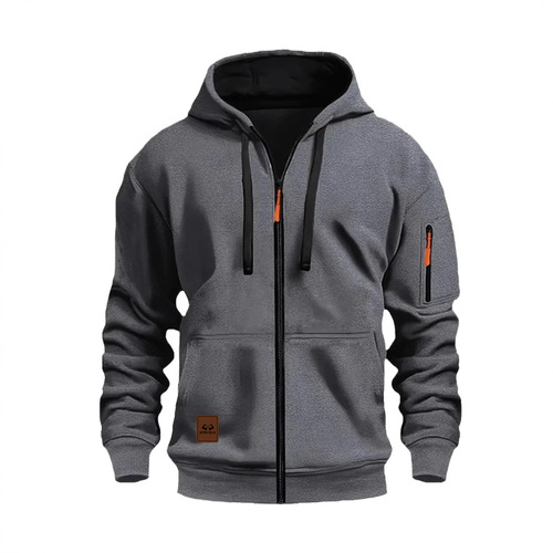 2024 Cross-border Spring and Autumn Men's Sports Hooded Zipper Sweatshirt with Multiple Pockets Hooded Sweatshirt for Sports and Leisure