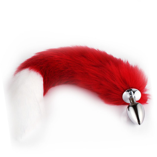 Metal fox tail anal plug adult products back yard fun artificial dog tail two-color white tip tail SM anal plug