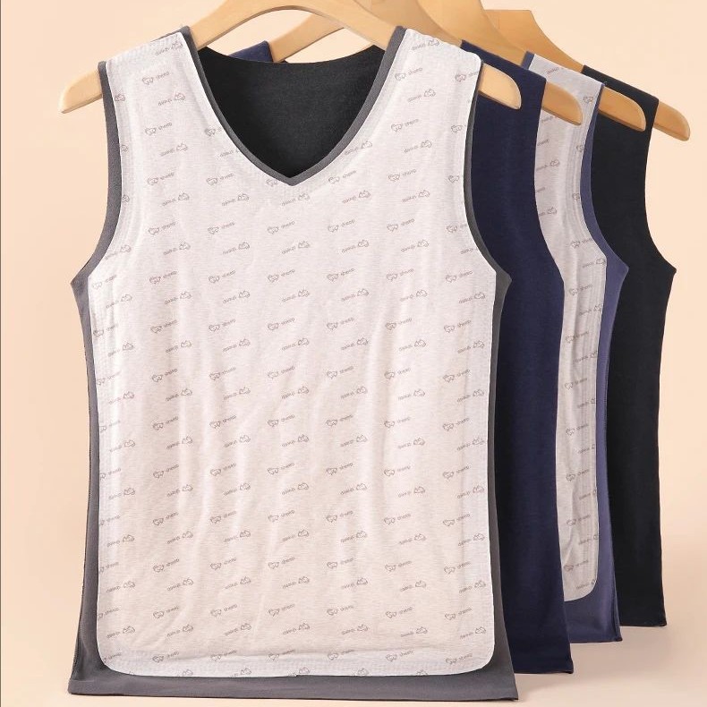 Autumn and Winter Thermal Vest for Men, Fleece-Lined, Thickened Wool, Seamless Heating Base Shirt, Antibacterial Sleeveless Vest