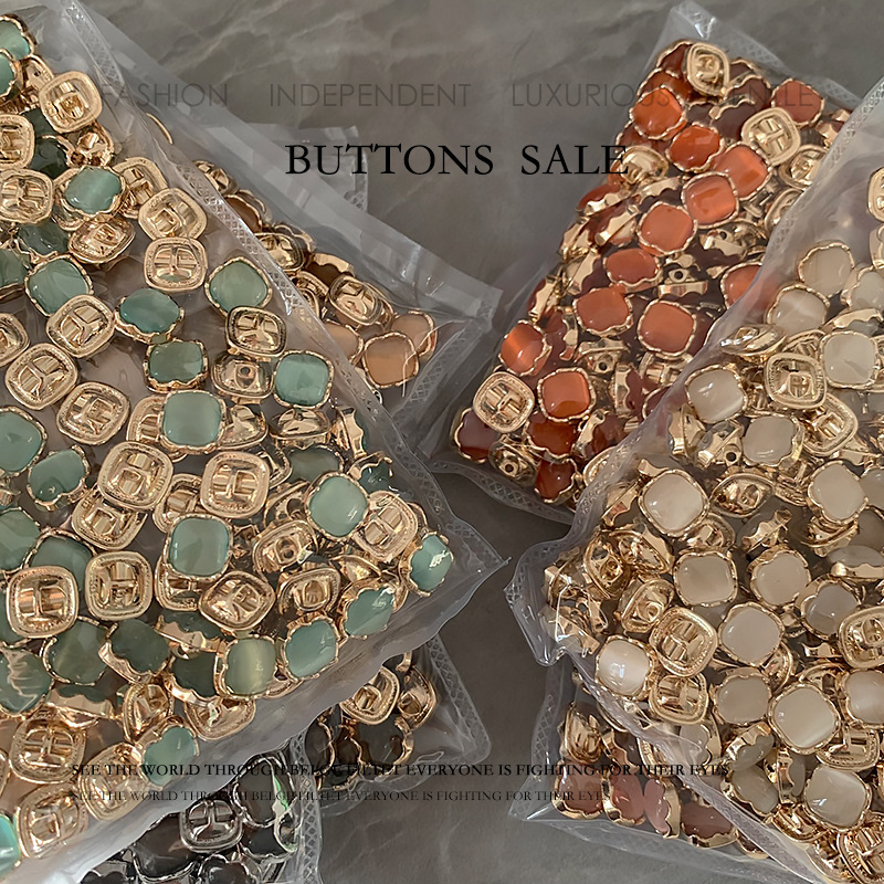 Square Cat's Eye Metal Button Knitted Cardigan Shirt Button Exquisite Light Luxury Cheongsam Button Clothing Accessories Wholesale