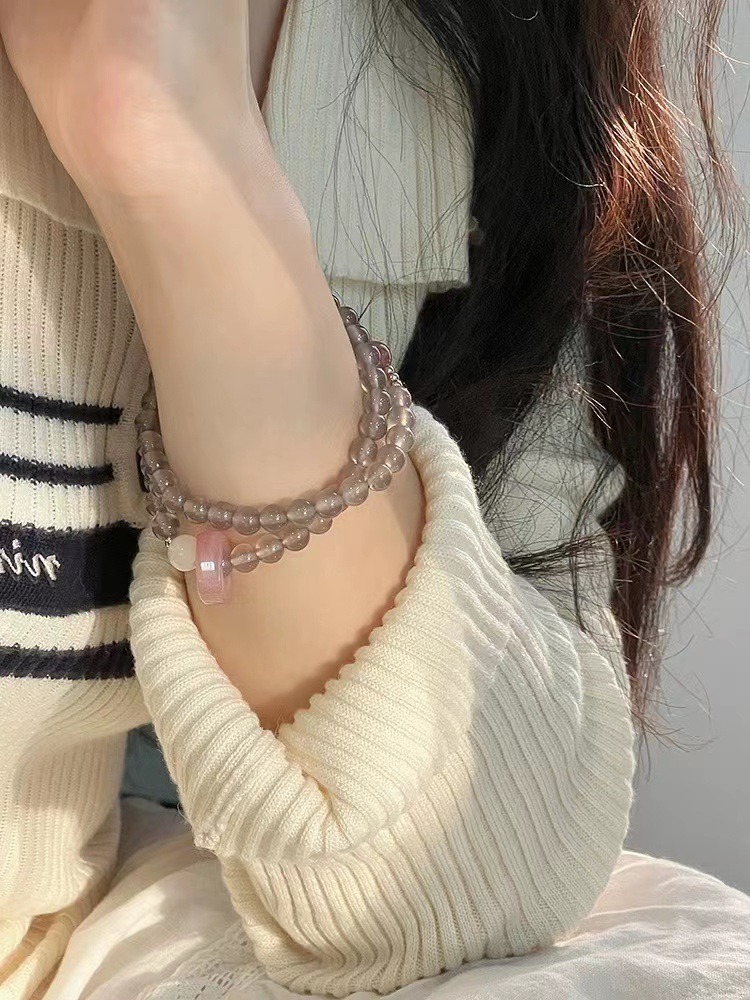 Grey agate crystal bracelet, a niche design for women, white butterfly shell bracelet, a high-end natural strawberry crystal double-ring bracelet for best friends, 281 undefined