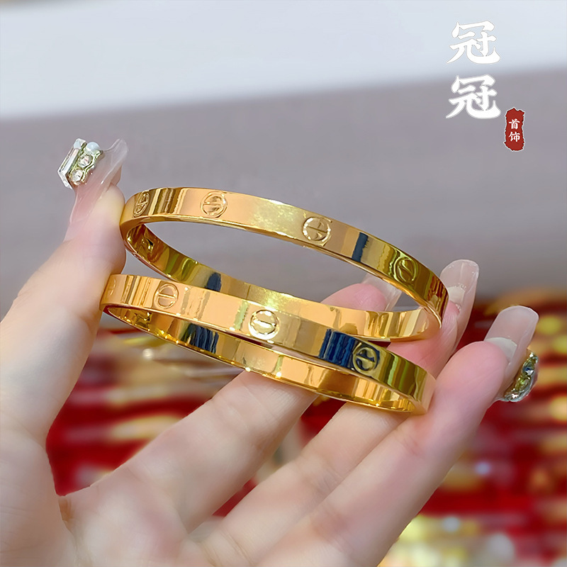 ベトナム産サンドゴールドの女性用スリムバングル、軽くて豪華な高級真空メッキバングル、長持ちする色褪せない銅メッキ|undefined