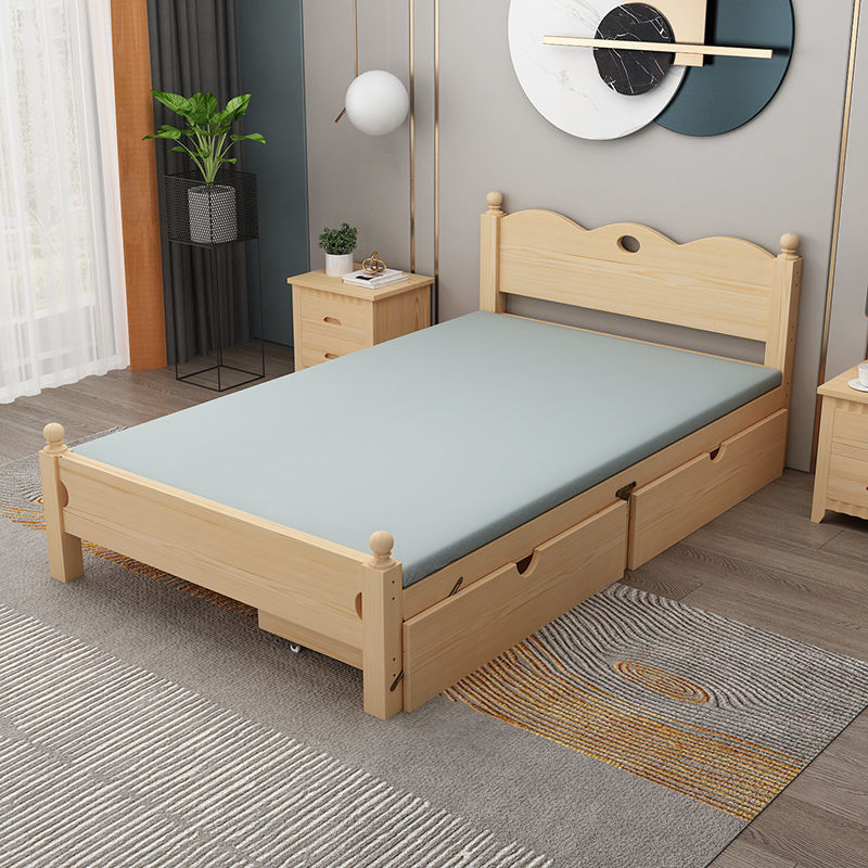 Cama de madera sólida de 1,2 m moderna simple de 1,5 m cama individual cama doble económica de 0,8 m cama plegable con respaldo suave