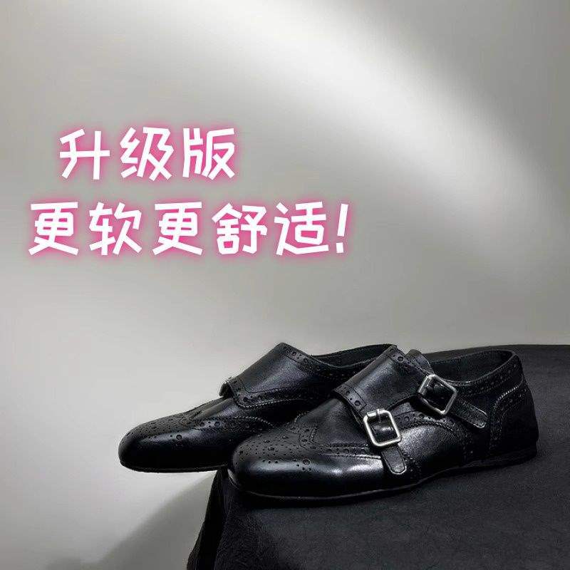 复古雕花小皮鞋平底百搭孟克鞋2025新款英伦风布洛克双扣单鞋女|undefined
