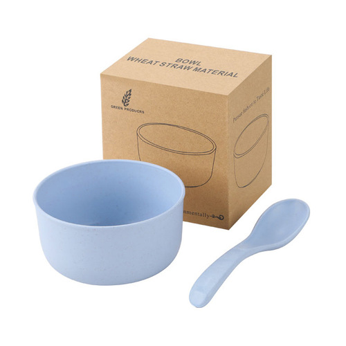 Wholesale wheat straw bowl and spoon set for home use, children's rice bowl, soup bowl, cereal bowl promotional gift bowl with logo print