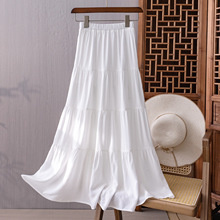 女装夏季韩版百搭中高腰半身裙女夏季新款减龄显瘦棉裙白色可扎染