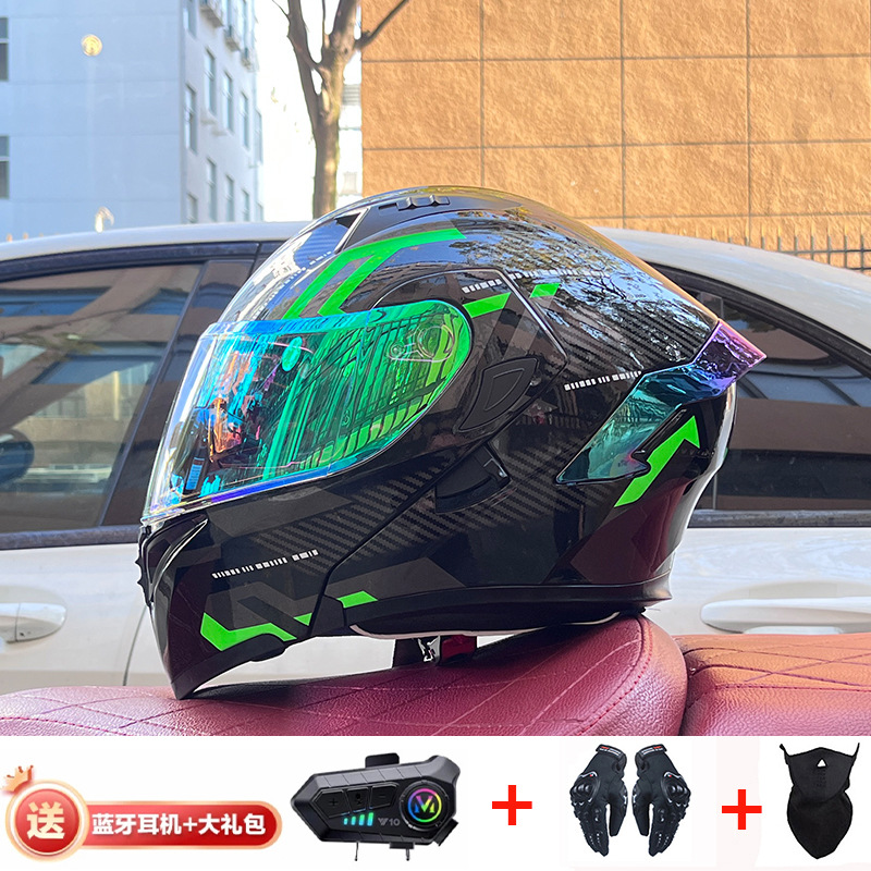 Casco de exposición Orz para hombres y mujeres invierno Doble espejo coche eléctrico semi-Casco completo cola de color coche deportivo ranura Bluetooth cuatro estaciones casco