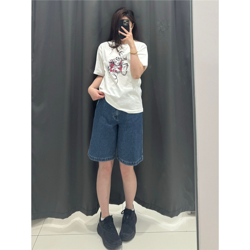 ! Women's Denim-Style Bermuda Shorts/Washed Mid-Length Pants 25 Spring/Summer New Style 476946