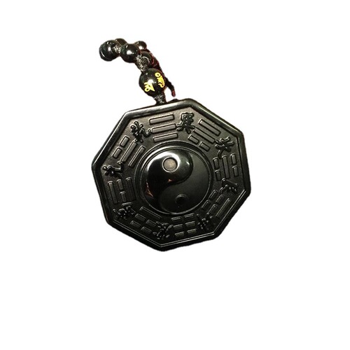Obsidian Bagua Pendant with Yin Yang Fish Taiji Bagua Disc Five Elements Men's and Women's Matching Necklace, Drop Ship