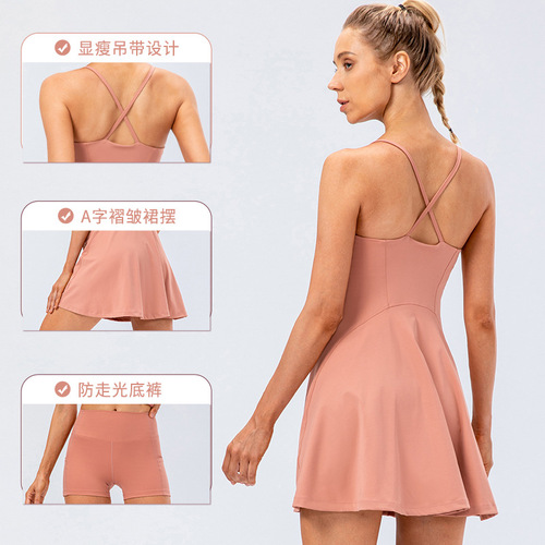 Naked strap yoga tennis skirt elastic quick-drying golf sports skirt pocket anti-exposure fitness two-piece suit