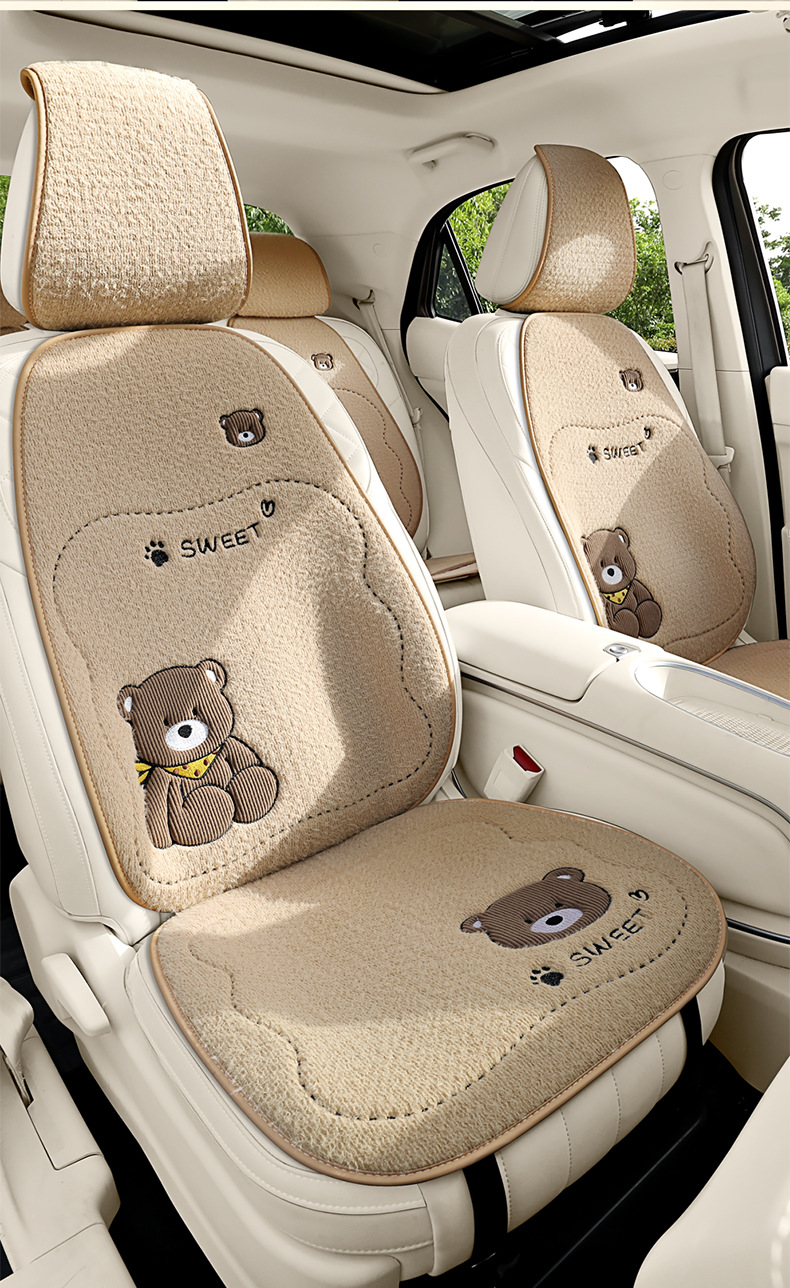 Winter Plush Bear Car Seat Cushion Car Cushion Neck Pillow Winter Warm Car Interior Supplies