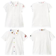 Children's summer cartoon bear and rabbit good friends embroidery short-sleeved shirt for boys and girls, wholesale and dropshipping.