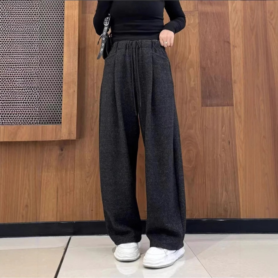 Pantalones anchos de viento perezoso para mujer otoño e invierno nuevo estilo coreano de cintura alta pantalones deportivos sueltos pantalones casuales que reducen la edad