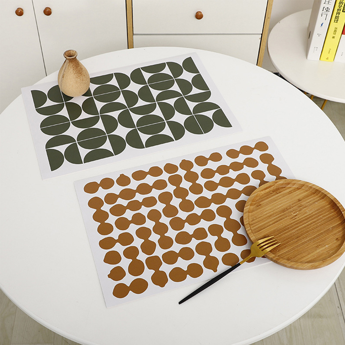 Scandinavian Plain Rectangular Leather Table Mat Leather Placemat Tableware Mat Wear-Resistant and Oil-Proof Table Mat 0.8mm Thickness