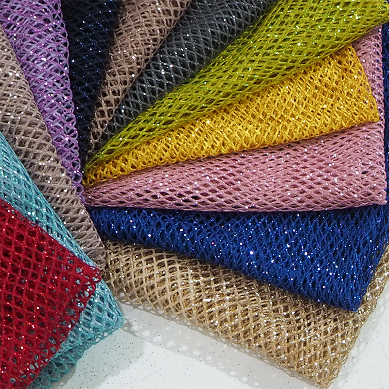 Inventario estampado diamante multicolor elástico gran rejilla polvo brillante tela de malla de ropa de mujer tela de malla de ropa infantil
