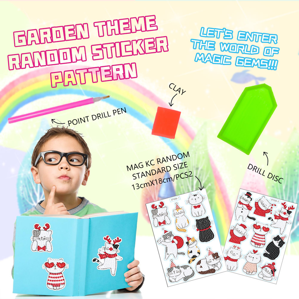 Venta caliente de la Navidad de dibujos animados gatito Diamante pintura libre pegatinas DIY pegatinas de ladrillo pegatinas de pared niños hechos a mano pegatinas de diamantes redondos