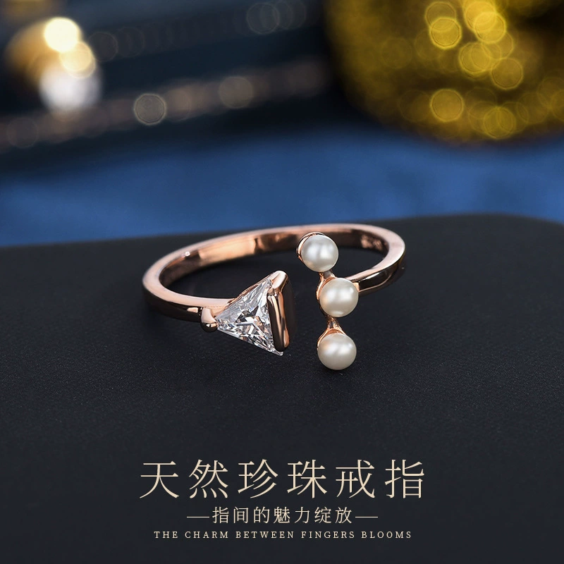 Маленькое органическое кольцо от Pearl, регулируемое украшение, аксессуар, образец серебро 925, простой и элегантный дизайн, на указательный палец