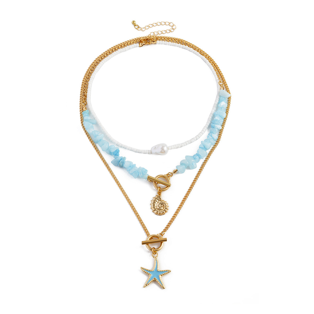 Women's Gender Vacation Star Alloy Turquoise Iron Cuban Link Chain Curb Chain Layered Necklaces Wholesale
