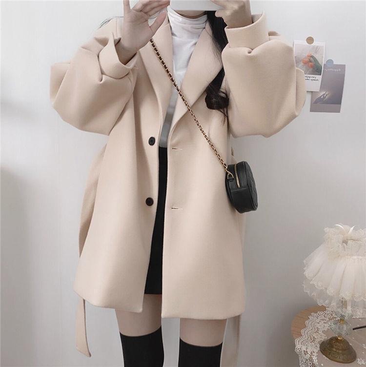 Women's Clothing Hepburn style black woolen coat for women autumn and winter 2024 new style small waist thickened medium and long woolen coat_voghion.com