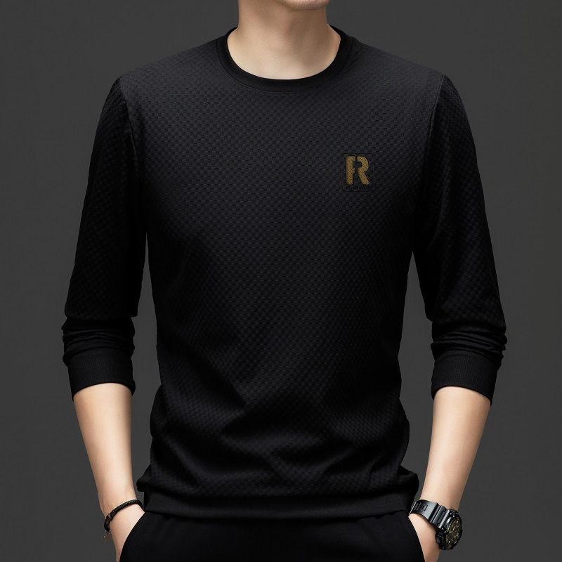 Felpa da uomo a maniche lunghe con scollo tondo, morbida, liscia e versatile per la primavera e l'autunno, senza stiratura, liscia e morbida._voghion.com