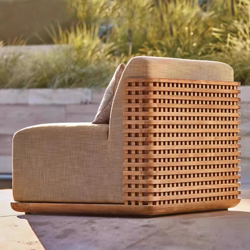 Sofá de teca de alta gama al aire libre villa patio silla de madera sólida al aire libre hotel al aire libre combinación de muebles impermeables