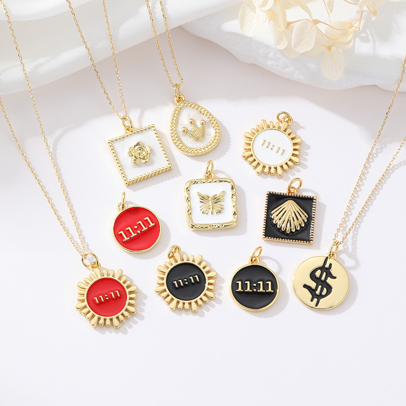 Copper Material Geometric, Flower Pattern 1 Piece Copper 14K Gold Plated Geometric Flower Pendant