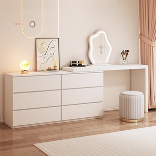 Dressing Table, Bedroom Desk, Cupboard, Integrated Modern Simple Internet Celebrity Light Luxury Small Apartment Cream Style Retractable Dressing Table