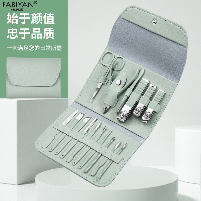 Nuevo matcha verde cortaúñas traje de 16 piezas conjunto cortaúñas traje cortaúñas tijeras de piel muerta cortaúñas herramientas de uñas