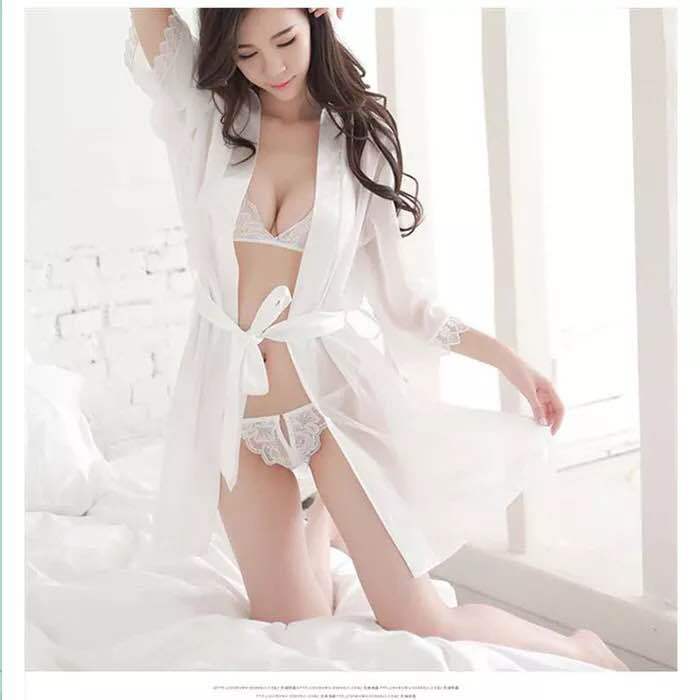 섹시한 속옷 관점 목욕 가운 섹시한 잠옷 투명 레이스 3 점 잠옷 뜨거운 유니폼 세트 가정 옷 생성