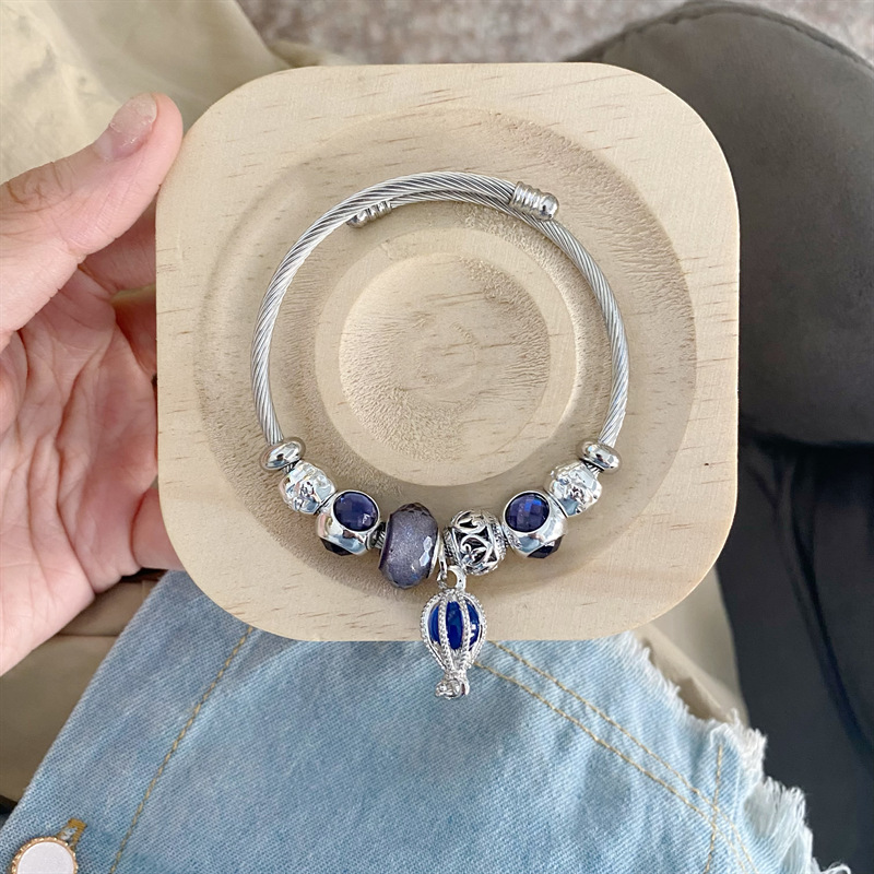 Pulsera de Acero Inoxidable Panjia Dora con Corazón y Oso, Pulsera Abierta con Cuentas para DIY, Joyería de Estilo Fresco, Éxito de Ventas en Amazon