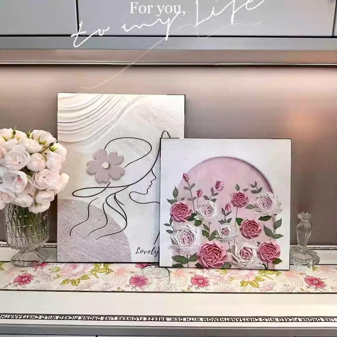 Cream Ins Bedside Restaurant Living Room Bedroom Abstract Character Hanging Painting Decorative Painting Log Rose Bedside Decorative Painting