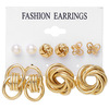 Stone inlay from pearl, retro earrings, golden set, European style, suitable for import, French retro style