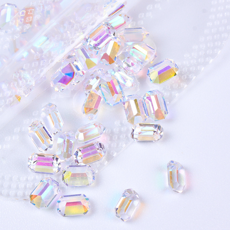50 piezas de diamantes de imitación cuadrados de color aurora con forma de azúcar y base plana para decoración de uñas, decoraciones de uñas portátiles, diamantes de imitación de colores al por mayor