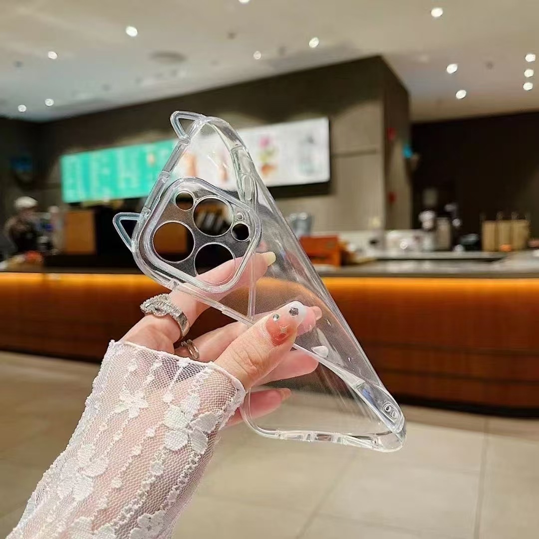 Kleine taille kattenoren transparant telefoonhoesje compatibel met iPhone