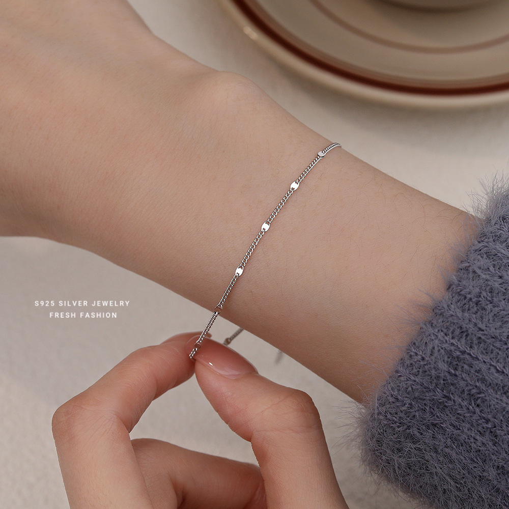 Damenarmband, 925er Sterlingsilber, plattiert, schlichtes, frisches Design mit runden Glitzerperlen, vielseitiger und modischer Schmuck_voghion.com