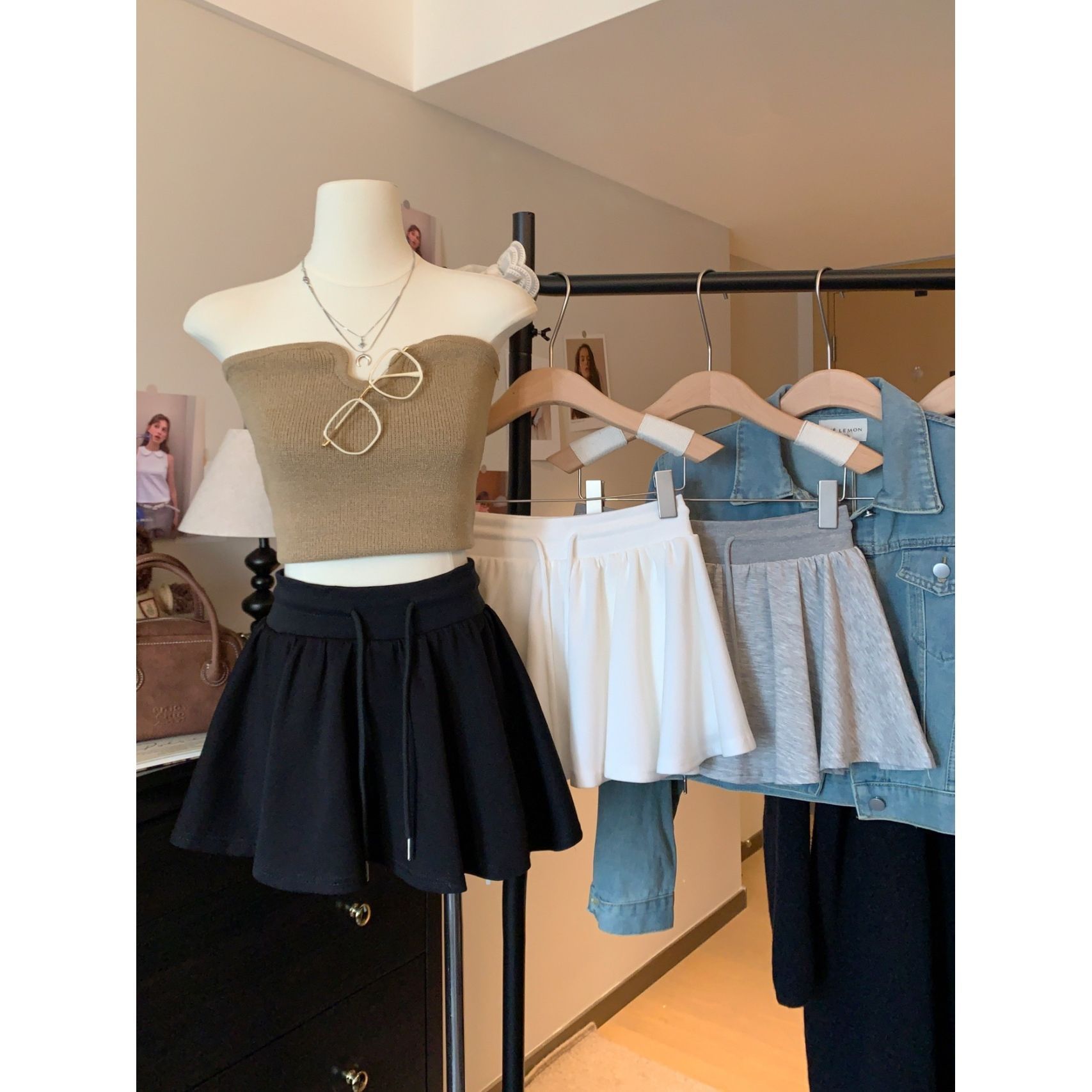 黑色小短裙芭蕾风2025夏季新款女装A字裙短裙高腰半裙裤裙裙子潮