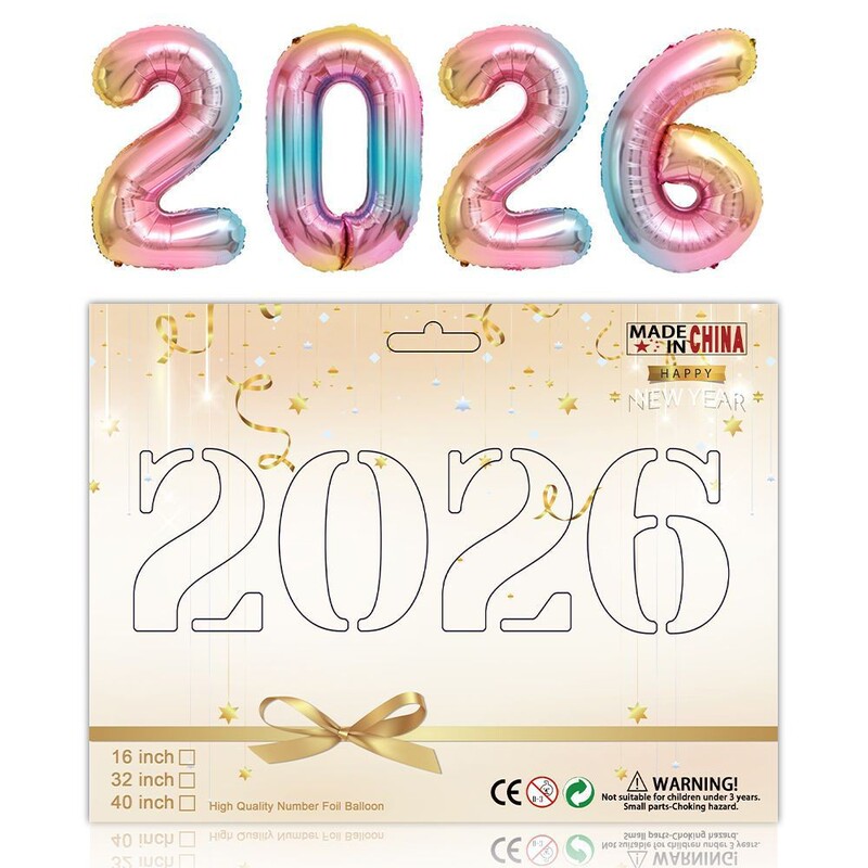 跨境40寸2026跨年数字铝膜气球卡纸新年套装跨年聚会装饰背景铝|undefined
